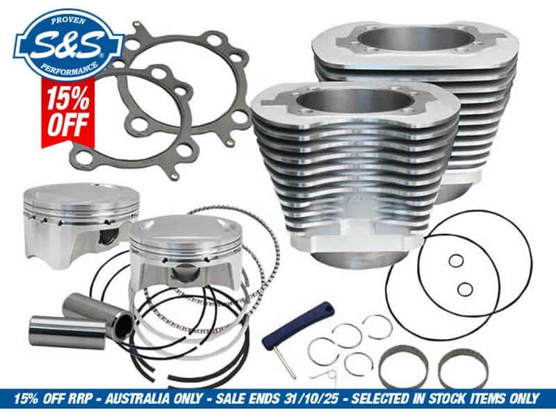 107ci Big Bore Kit - Silver. Fits Twin Cam 2007-2017. High-performance motorcycle piston kit with gaskets and rings for Revelry Motorcycles Australia.