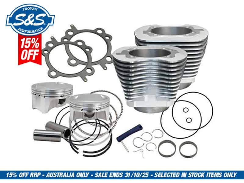 110ci Big Bore Kit - Silver. Fits Twin Cam 2007-2017 High-performance motorcycle engine piston kit with cylinder head, gaskets, and piston rings for Revelry Motorcycles.