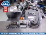 High-performance motorcycle engine parts including cylinders, pistons, and gaskets from Revelry Motorcycles.