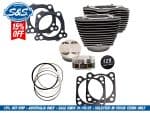 High-performance motorcycle engine parts kit including pistons, cylinders, gaskets, and rings.