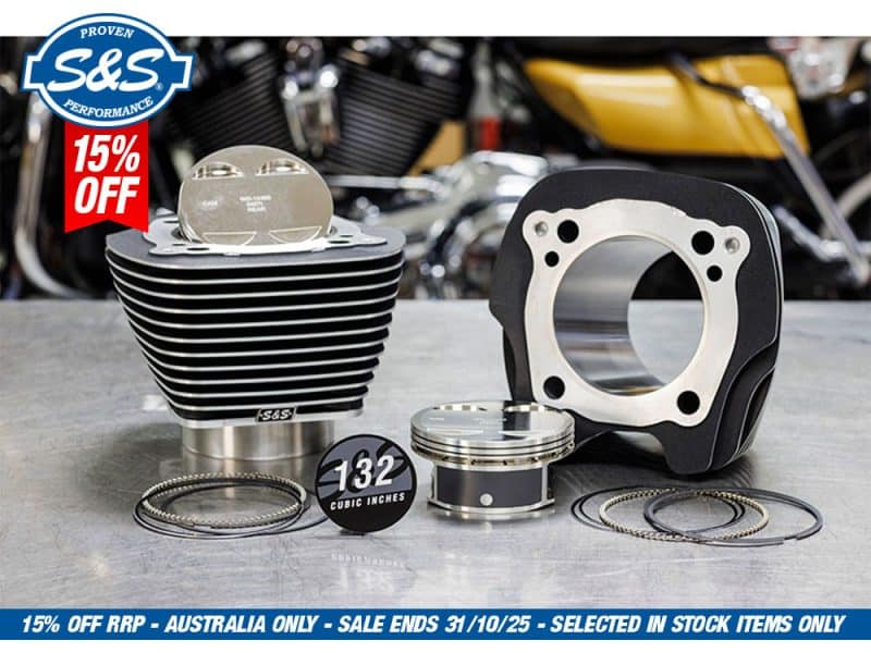 High-performance motorcycle engine parts including cylinders, pistons, and gaskets from Revelry Motorcycles Australia.