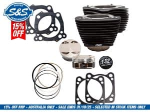 High-performance motorcycle piston kit with gaskets and rings, suitable for Revelry Motorcycles.