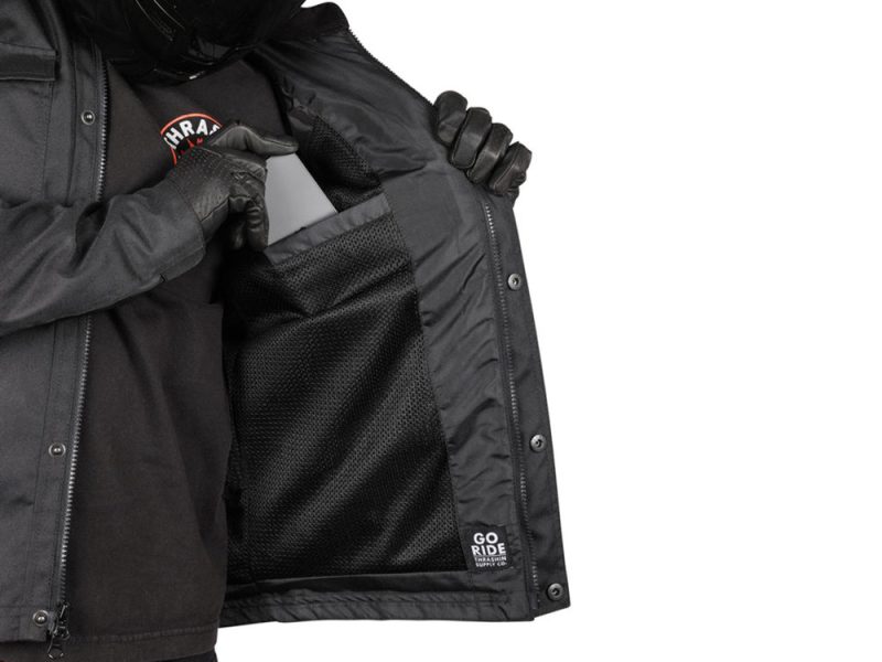 Reflective motorcycle jacket with gear storage, ideal for safe riding and rider comfort.
