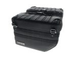 Durable black motorcycle saddlebag for Revelry Motorcycles adventure riding.