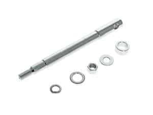 High-quality motorcycle axle with nuts and washers for Revelry Motorcycles.