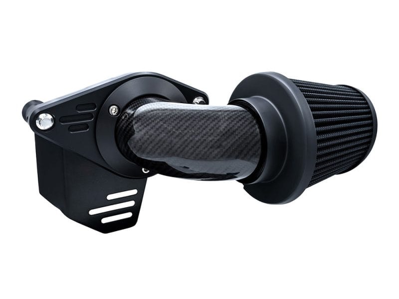 High-performance motorcycle air intake with carbon fibre and premium air filter for Revelry Motorcycles.