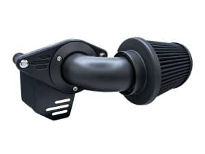 High-performance motorcycle air filter and intake for enhanced engine airflow.