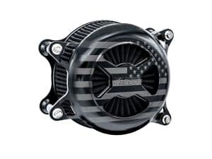 High-performance motorcycle clutch cover with American flag design for Revelry Motorcycles enthusiasts.