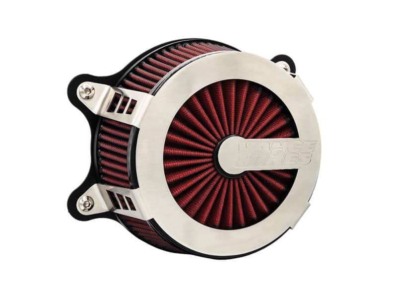 High-performance motorcycle air filter with red pleated design for Revelry Motorcycles.