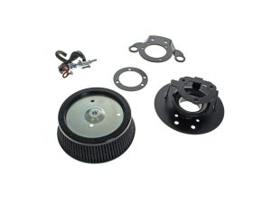 Air intake air filter and throttle body kit for motorcycle engine upgrades.