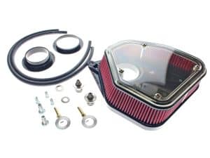 High-performance motorcycle air filter kit with seals and mounting hardware for Revelry bikes.