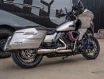 Venture Harley Davidson custom cruiser motorcycle in neutral tones with high-performance parts.