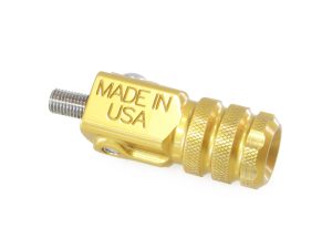 Made in USA motorcycle footpeg adjustable gold finish for Revelry Motorcycles.