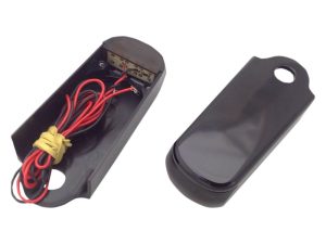 Compact motorcycle alarm with wiring and remote, ideal for Revelry Motorcycles Australian delivery.