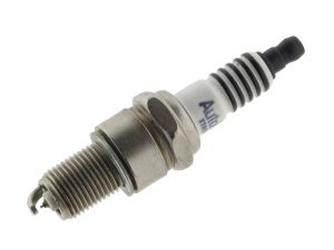 Spark plug for motorcycle engine, high-performance ignition component.
