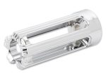 Highly polished silver motorcycle footpeg for Revelry Motorcycles, durable and stylish riding accessory.