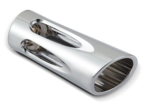 Shiny chrome motorcycle exhaust pipe for Revelry Motorcycles in Australia.