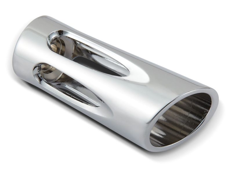 Shiny chrome motorcycle exhaust pipe for Revelry Motorcycles in Australia.