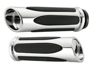 Deep Cut Comfort Handgrips - Chrome. Fits H-D with Throttle Cable.