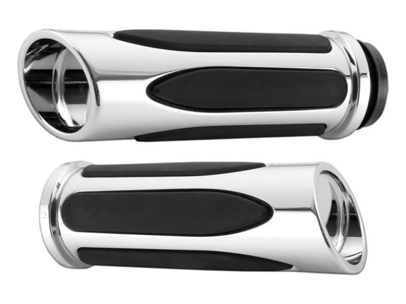 Deep Cut Comfort Handgrips - Chrome. Fits H-D with Throttle Cable. High-Performance Chrome Motorcycle Hand Grips for Revelry Motorcycles in Australia.