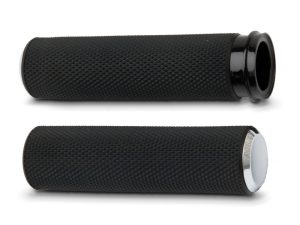 Knurled Fusion Handgrips - Chrome. Fits H-D with Throttle Cable.