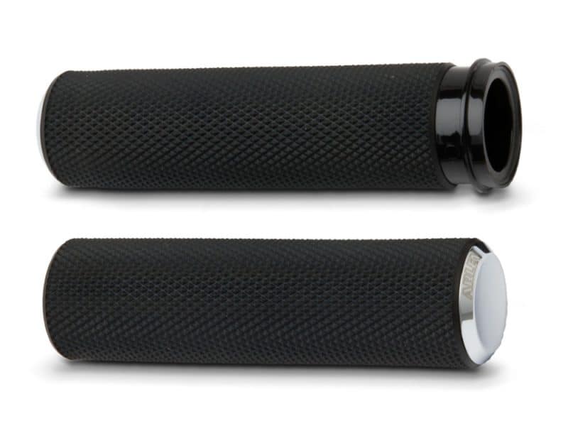 Knurled Fusion Handgrips - Chrome. Fits H-D with Throttle Cable. Rubber motorcycle handlebar grips for Revelry Motorcycles Australia.