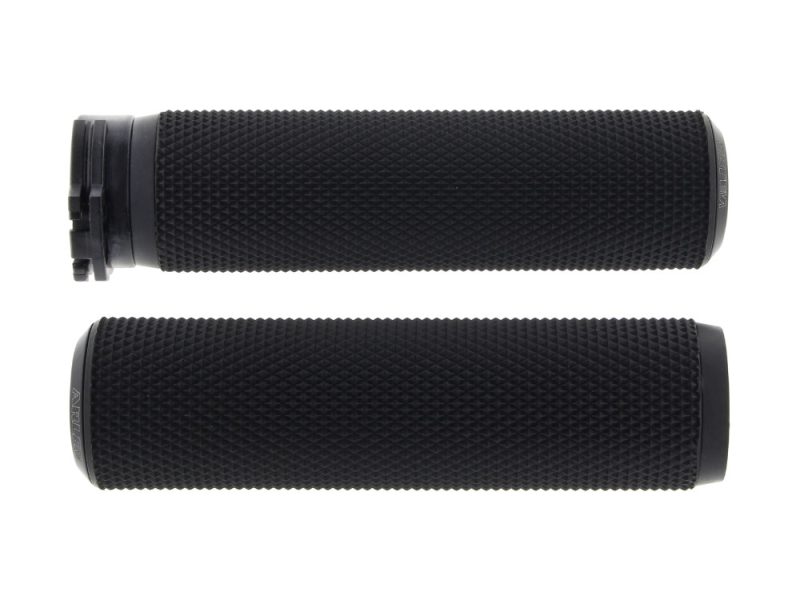 Knurled Fusion Handgrips - Black. Fits H-D with Throttle Cable. Riders motorcycle handlebar grips for Revelry Motorcycles, durable and comfortable.