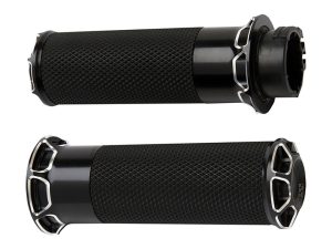Beveled Fusion Handgrips - Black. Fits Big Twin 2008-2024 with Throttle-by-Wire