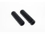 Rubber motorcycle handlebar grips, black, textured for improved grip and control.