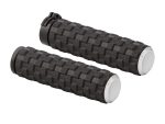 Rubber motorcycle handlebar grips, black textured non-slip design for Revelry Motorcycles.