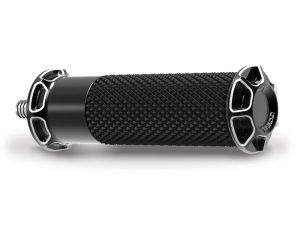 High-performance motorcycle grip with textured rubber surface for enhanced control and comfort.