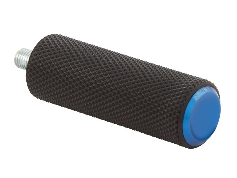 Non-slip textured motorcycle grip with blue end cap.