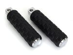 Black motorcycle handlebar grips with textured rubber surface for enhanced control.