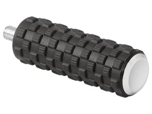 High-quality motorcycle footpeg with textured rubber grip for comfortable riding and safety.