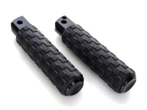 Rubber motorcycle handlebar grips for comfort and control.