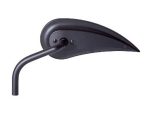 Black motorcycle handlebar mirror with aerodynamic design and adjustable arm.