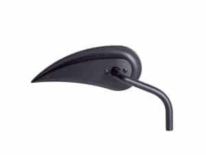 Black motorcycle side mirror with sleek aerodynamic design for Revelry Motorcycles.