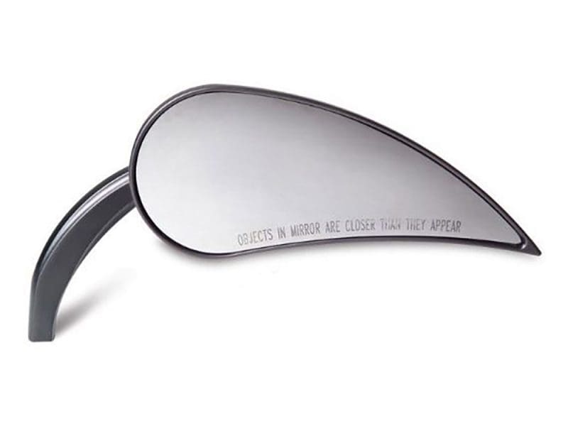 Reflective motorcycle side mirror for Revelry Motorcycles, safety, and style, perfect for custom bike builds.