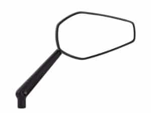 Black motorcycle mirror for Revelry Motorcycles and custom bike builds.