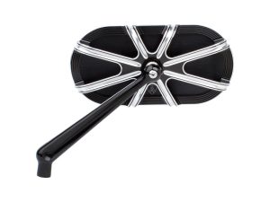 Sleek black and chrome motorcycle mirror, stylish design for Revelry Motorcycles riders.