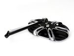 Lightweight motorcycle footboard with sleek black and chrome finish for Revelry Motorcycles.