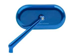 Blue motorcycle side mirror with integrated design, ideal for custom bike builds.