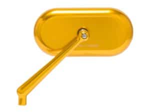 Shiny gold motorcycle side mirror for revelry motorcycles.