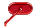 Red motorcycle side mirror with sleek design from Revelry Motorcycles.
