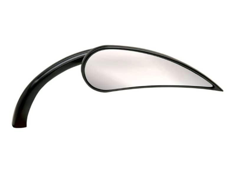 Black motorcycle side mirror for Revelry Motorcycles, durable and stylish.