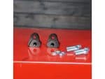 Aluminium motorcycle engine mounting brackets with bolts and washers.