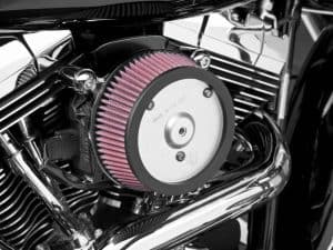 High-performance motorcycle air filter for Revelry Cycles custom bikes.