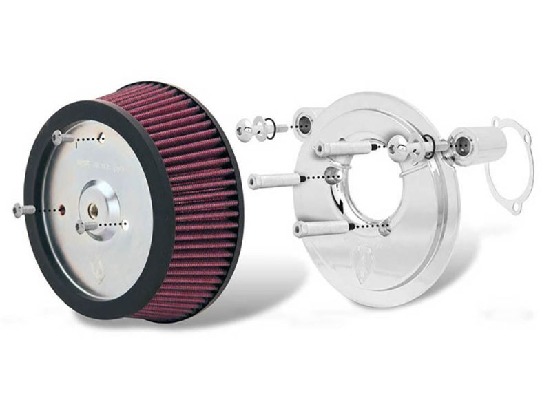 Stage 1 Big Sucker Air Cleaner Kit - Natural. Fits Sportster 1988-2021 with EFI or CV Carburettor. Requires Round Air Cleaner Cover. High-performance motorcycle air filter for Revelry Motorcycles, optimising engine airflow.