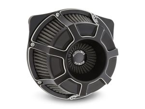 High-performance motorcycle air filter from Revelry Motorcycles, designed for optimal airflow and engine protection.
