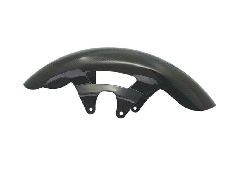 Lightweight black carbon fibre motorcycle front fender for dirt bikes or street motorcycles.